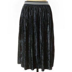 Zara Dark Blue Velvet Pleat Midi Skirt MED